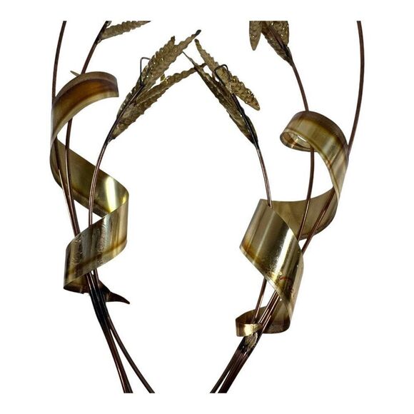 Vintage Homco Brass Wheat Wall Hanging Decoration Sculpture Set 2 MCM Retro - Picture 8 of 9